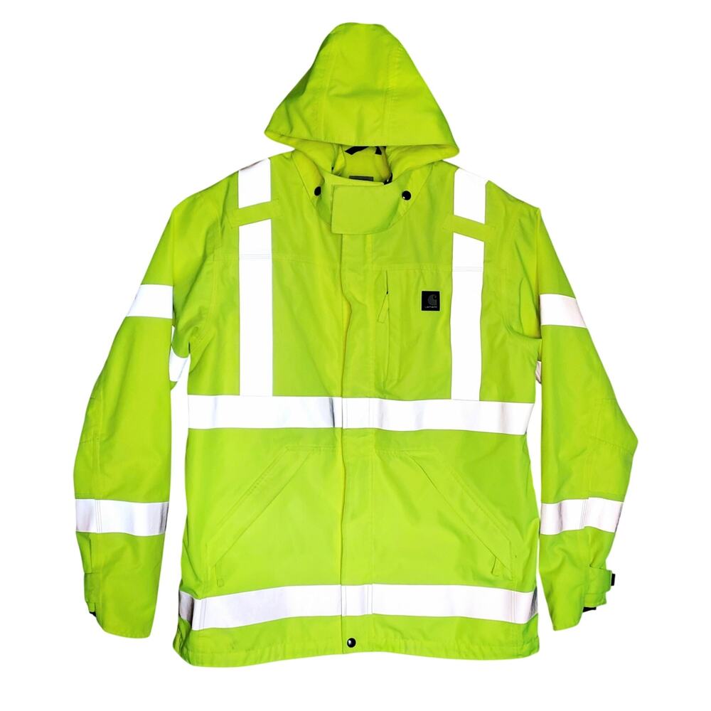 Carhartt High Vis Men's Hooded Waterproof Safety Utility Jacket Yellow Sz L Tall